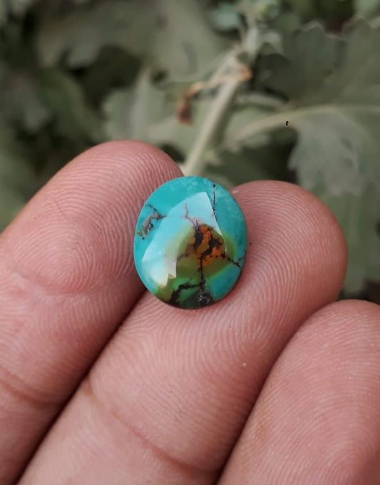 4.3ct Natural Turquoise, Green Matrix Turquoise, Shajri Feroza, Real Firoza Stone- 10.8x12.5mm