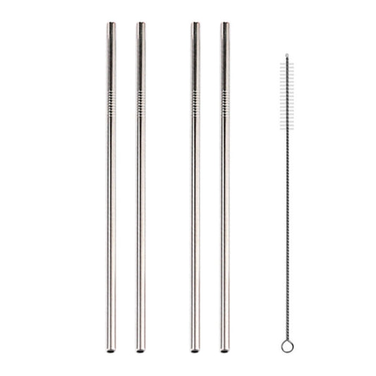 5pcs Reusable Stainless Steel Straight Drinking Straw + Cleaner Brush Set Kit, 215*8mm, 215*8mm (Straight)