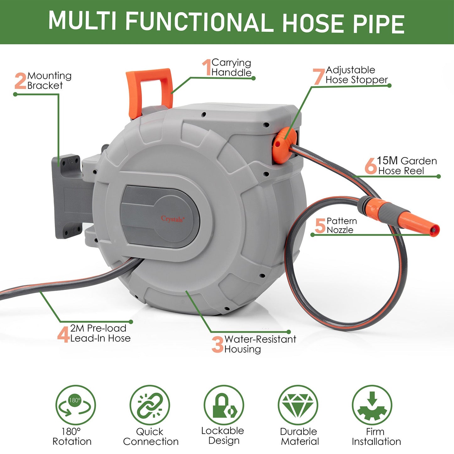 15m Wall Mounted Hose Reel