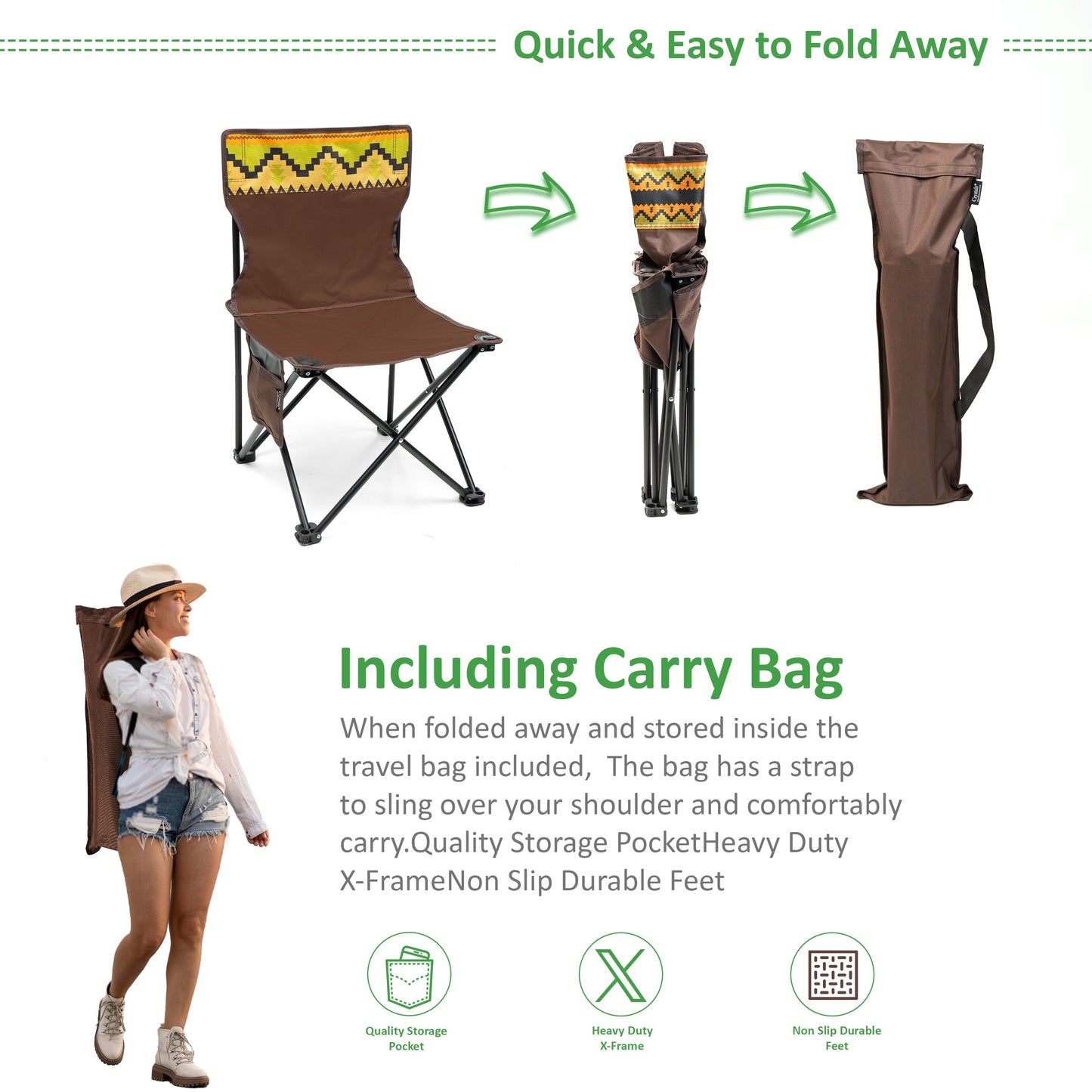 3Pc Foldable Camping Table & Chair Set