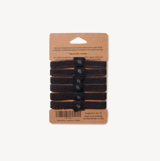 6 Pack Plastic Free Hair Ties – Black