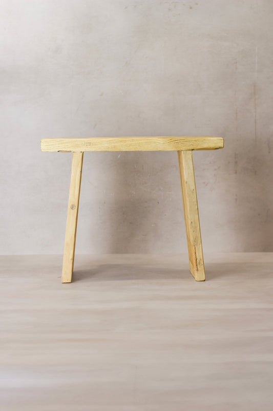Vintage Rustic Square Elm Wood Stool - No 7