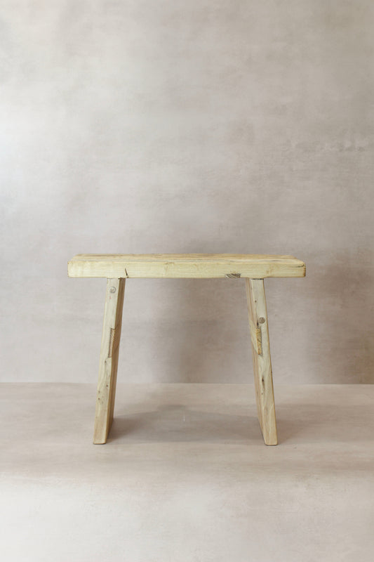 Vintage Rustic Square Elm Wood Stool - No 10