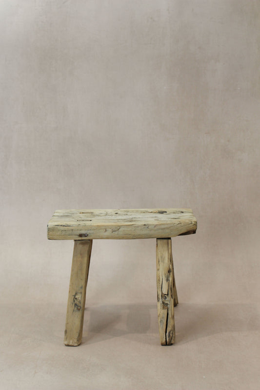 Vintage Rustic Elm Wood Stool - Small - No 21