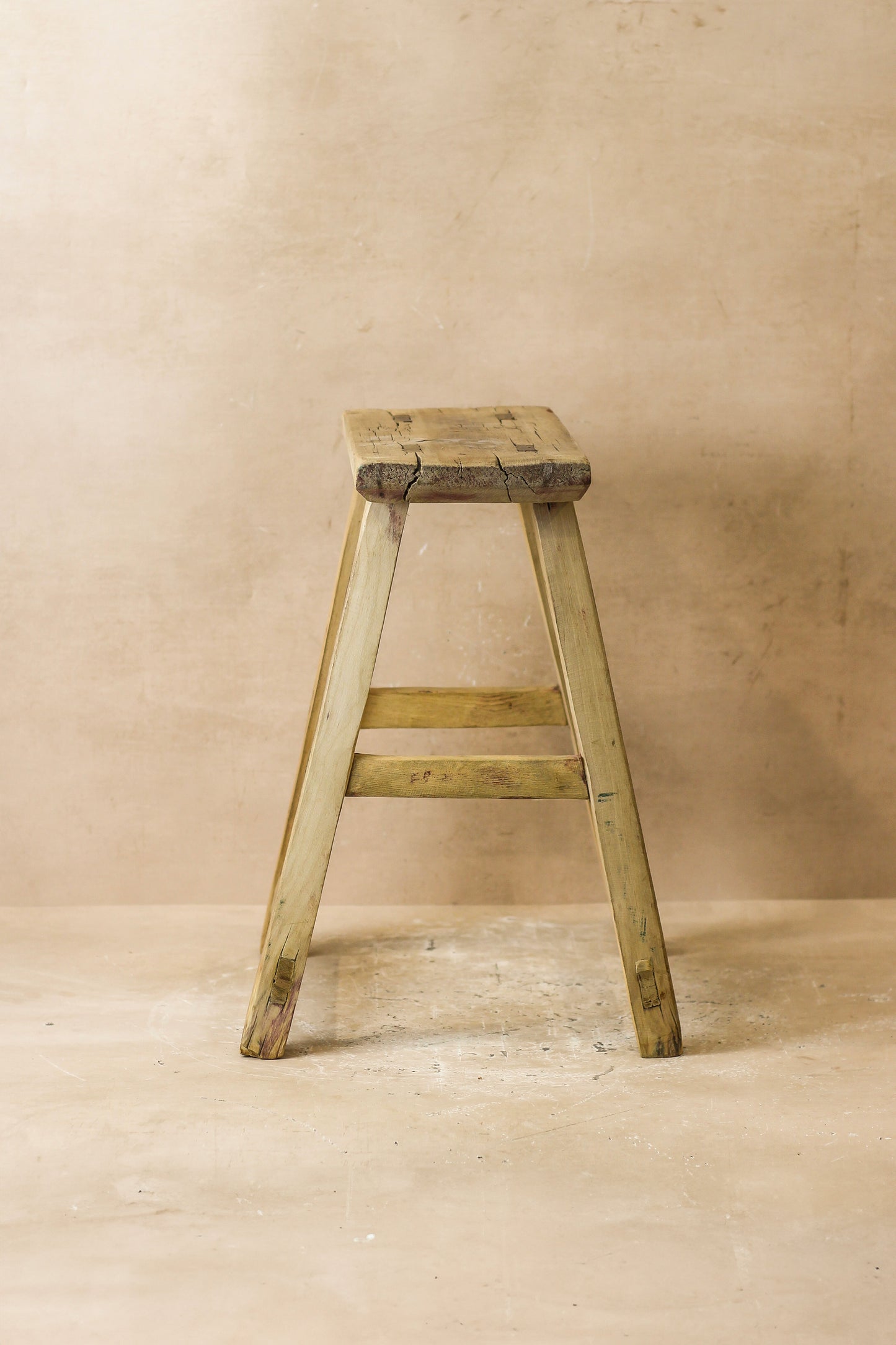 Vintage Rustic Elm Wood Stool - Medium - No 60