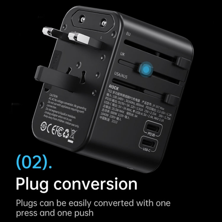ROCK T62 35.5W Global Travel Multifunctional Plug PD Charger Power Adapter, T62