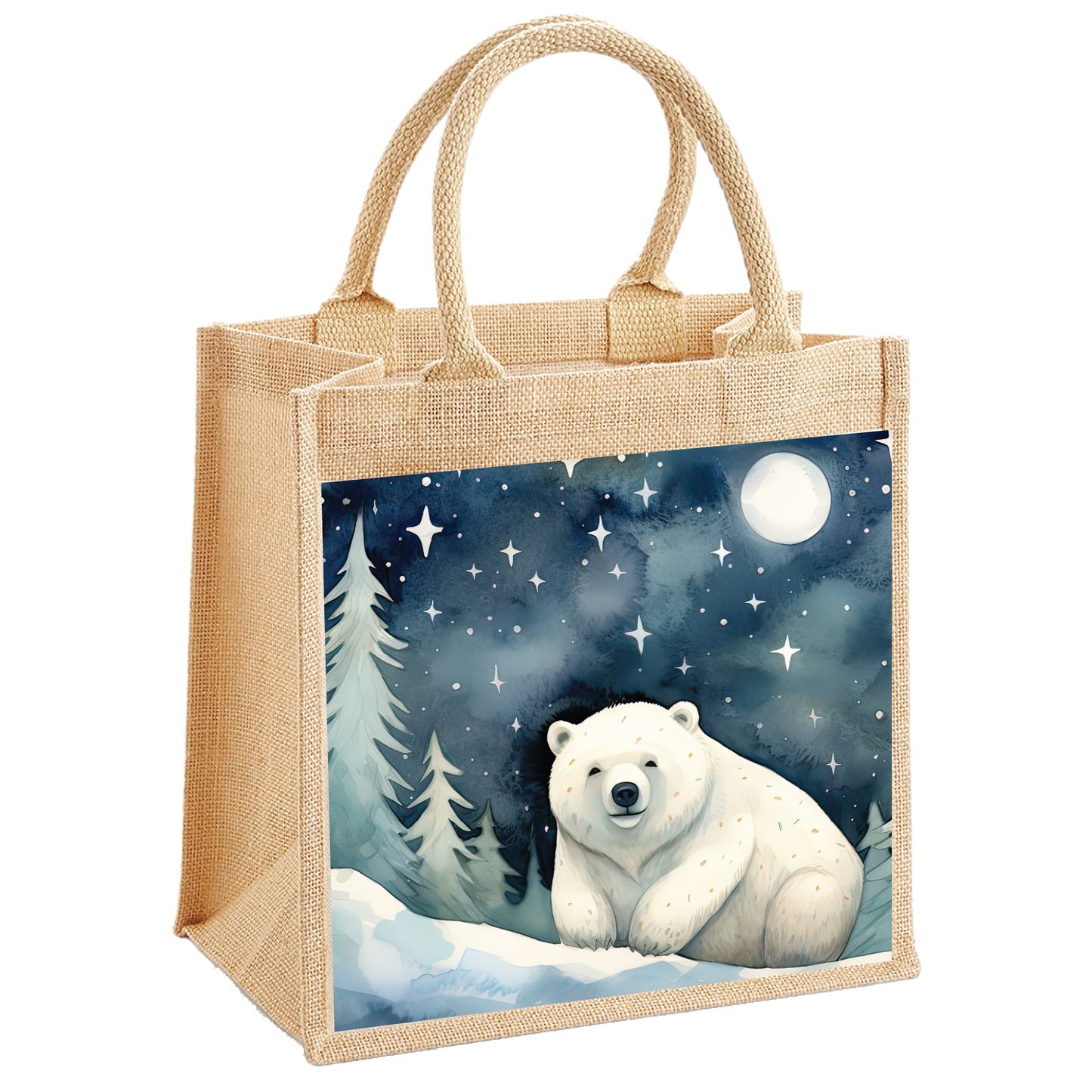 Illustrated Polar Bear Jute Shopping Bag