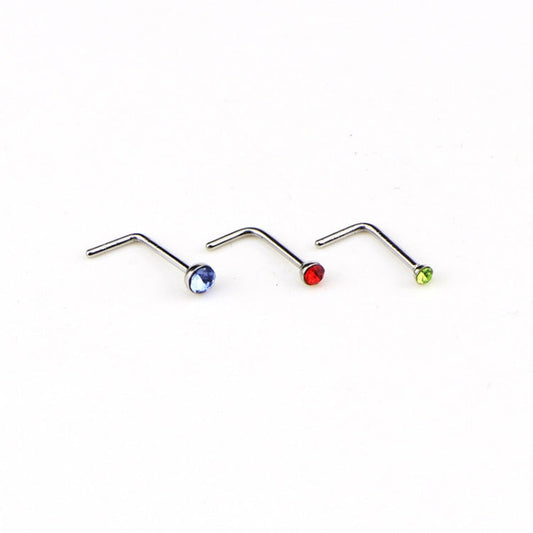 60 PCS Color Mixed Diamond Shape Stainless Steel Nose Stud Rings L Shaped Piercing Jewelry,Pin Length: 7mm, pin diameter: 0.6mm (Color), Colour (60 PCS), White (60 PCS)