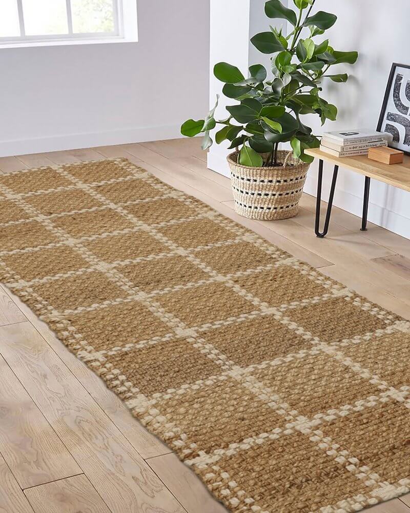 Jute Check Natural Rug Striped & Geometric Handwoven