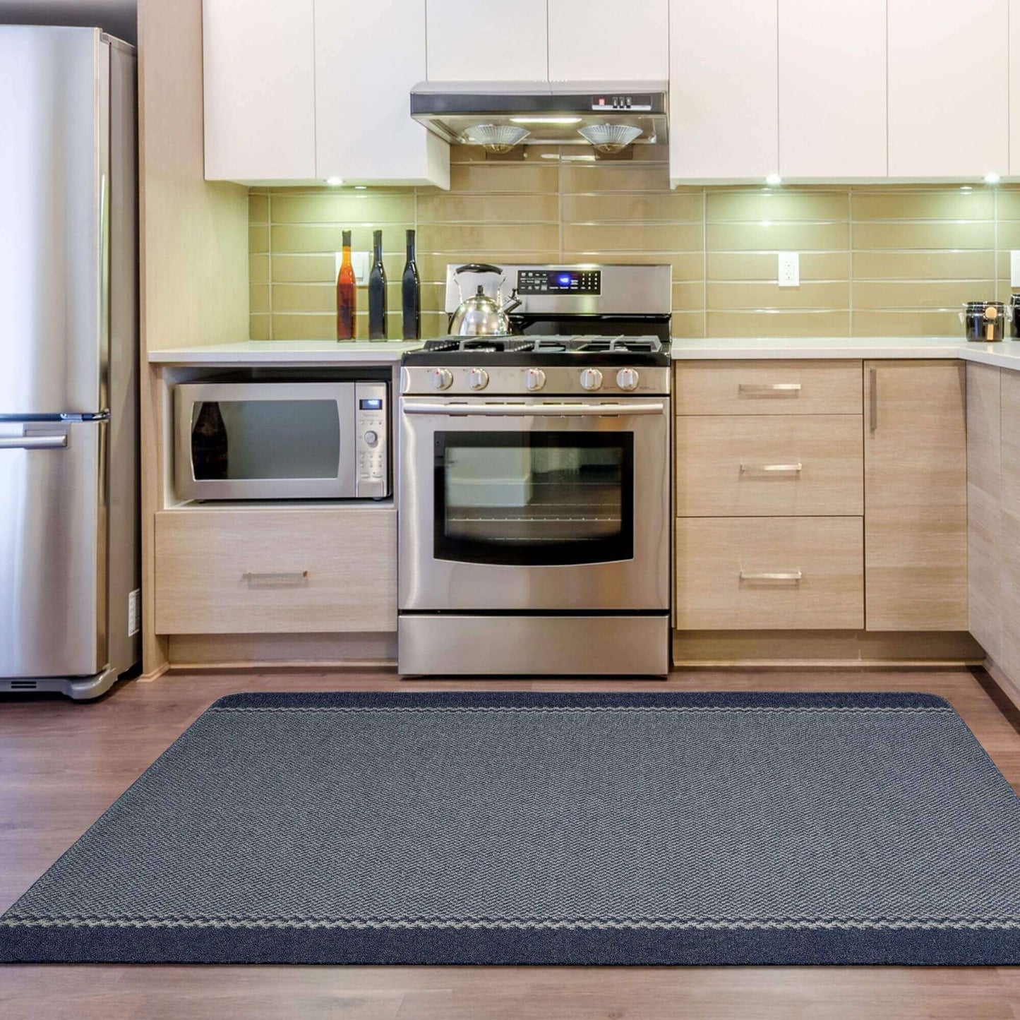 Washable Bordered Blue Rug | 116Blu