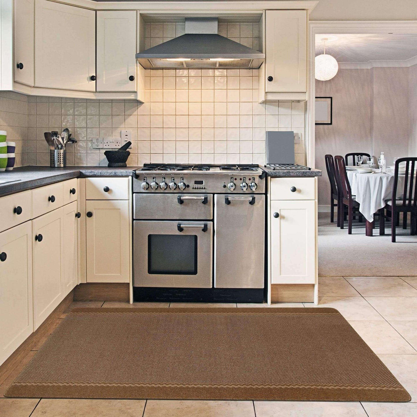 Washable Bordered Brown Rug | 116Br