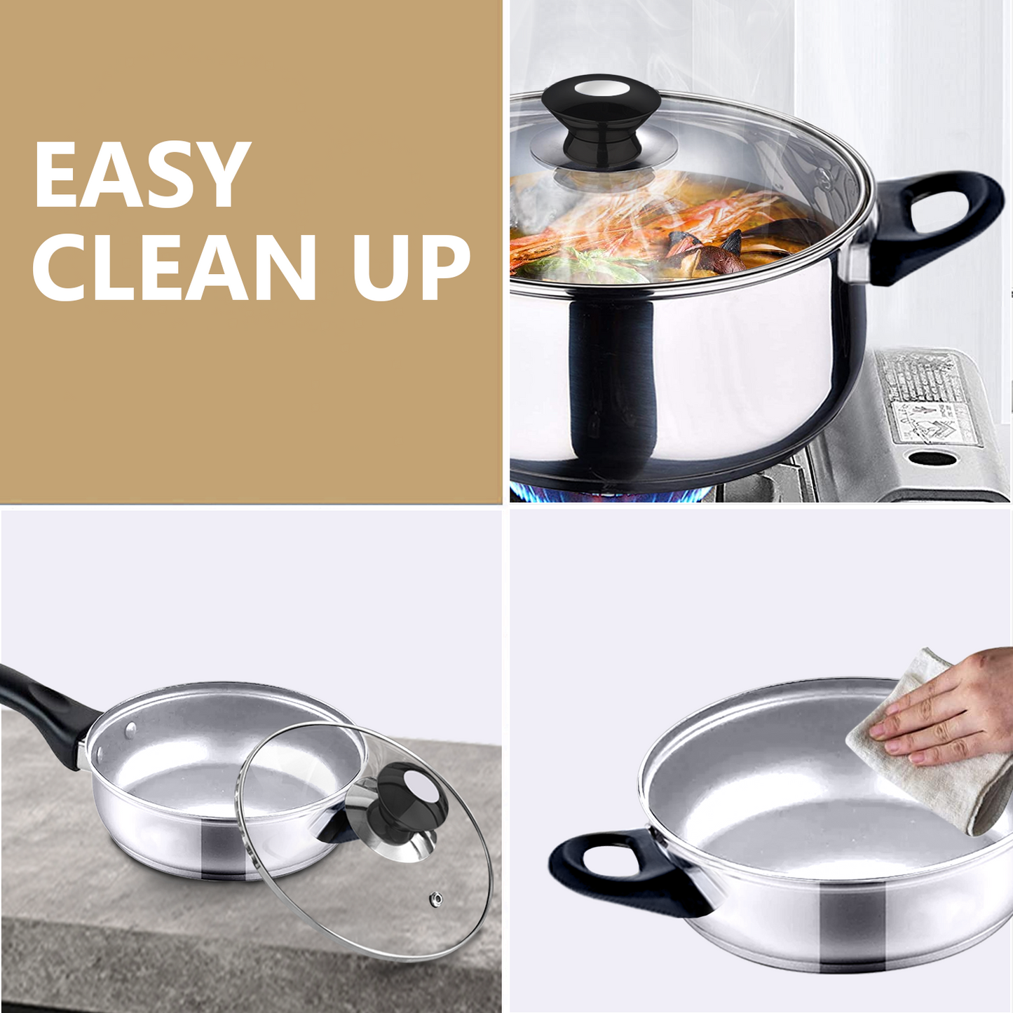 12Pc Stainless Steel Induction Stock Pot
