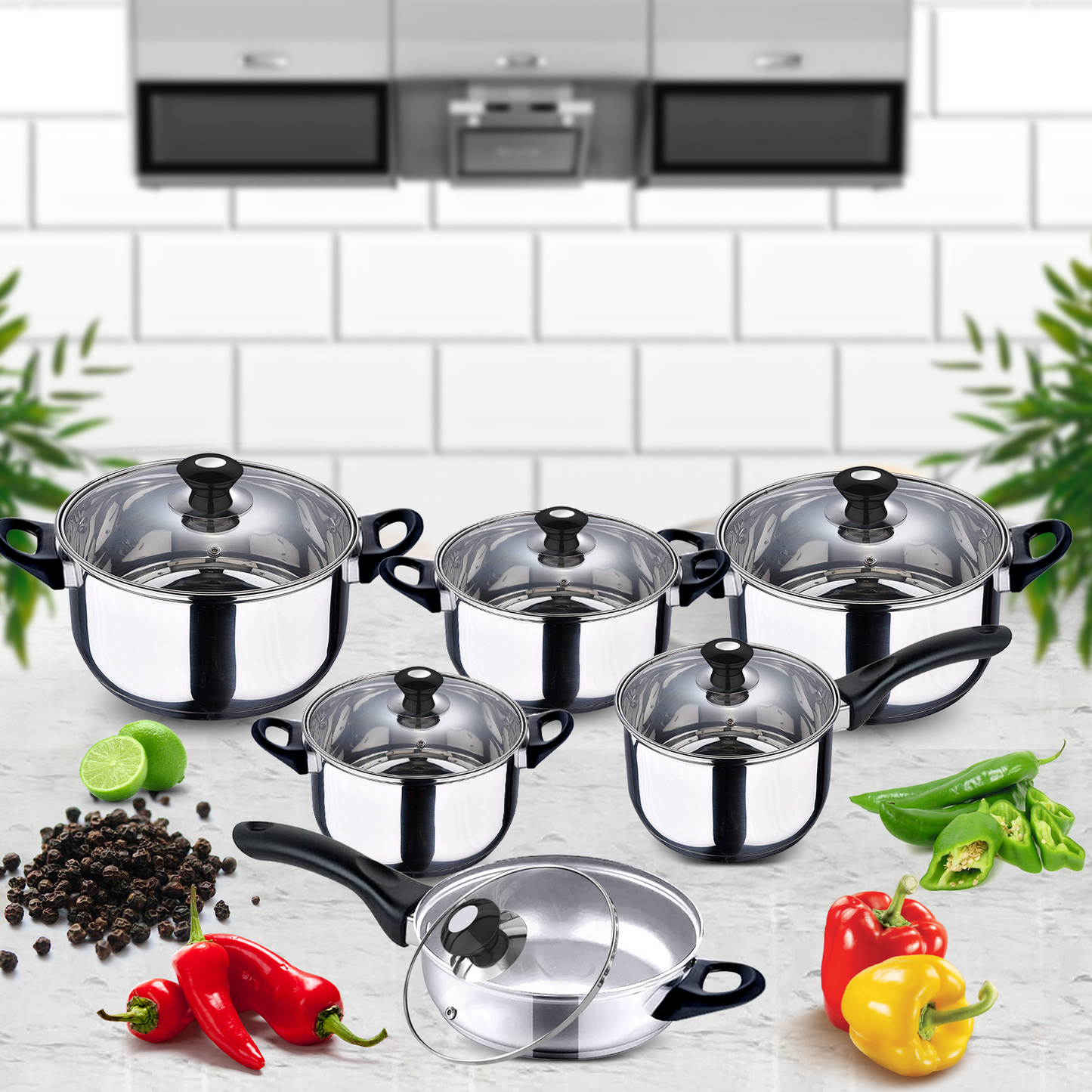 12Pc Stainless Steel Induction Stock Pot