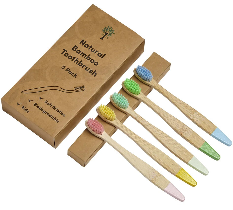 Kids Bamboo Eco Friendly Toothbrush For Children - 5 Pack - Buy One Get One Half Price!