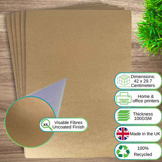 A3 Kraft Paper 100gsm - 100% Recycled Brown Paper for Art, Craft and Menus