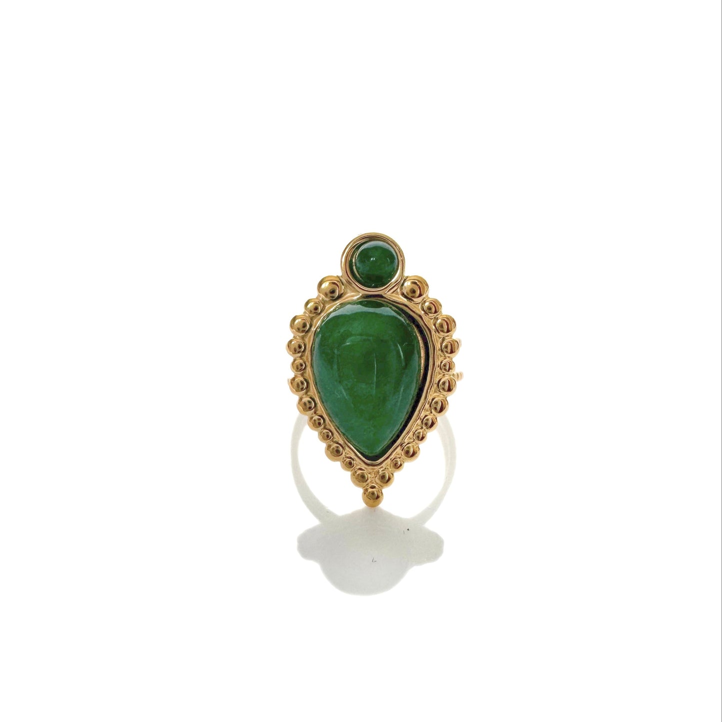 Adhira Luxe 18k Gold Plated Green Teardrop Stone Ring