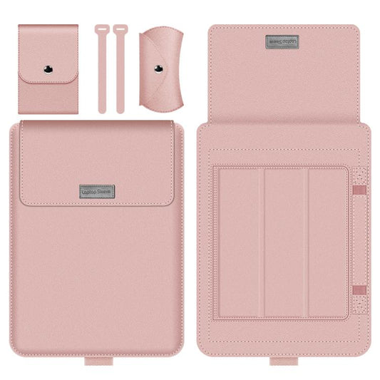4 in 1 Universal Waterproof PU Leather Laptop Liner Bag with Handle & Stand & Pen Holder + 2 Winders + Mouse Bag + Charger Bag Set for 13 / 14 inch Laptops, 13 / 14 inch