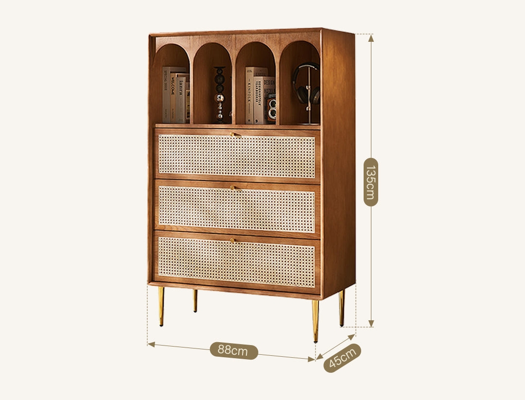 Maasai Tall Sideboard, Rattan & Solid Wood Cabinet