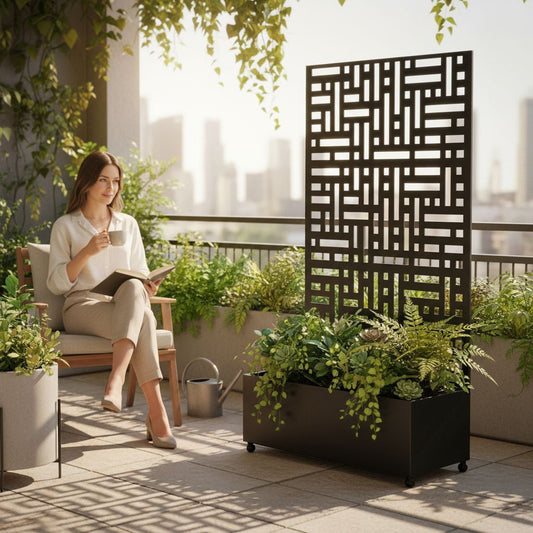 Metal Indoor/Outdoor Privacy Screen with Plant Pot - 90cm x 180cm
