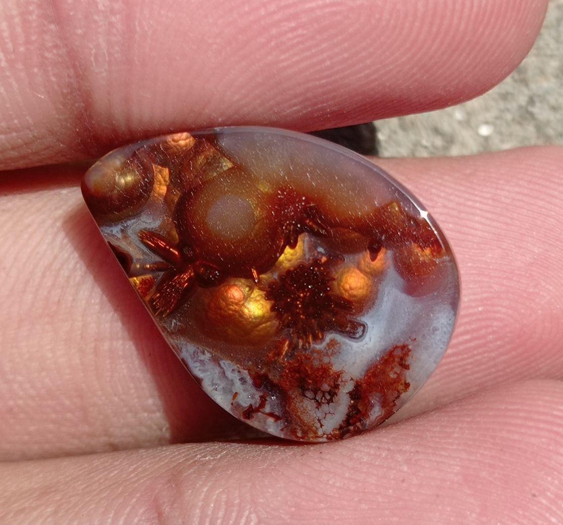 16.9ct Unique Flowery Fire Agate, Rare Fire Agate, Pear Fire Agate - Perfect gemstone Gift, Rare Gemstone than Diamonds, Dimensions - 23x16 mm
