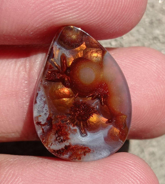 16.9ct Unique Flowery Fire Agate, Rare Fire Agate, Pear Fire Agate - Perfect gemstone Gift, Rare Gemstone than Diamonds, Dimensions - 23x16 mm
