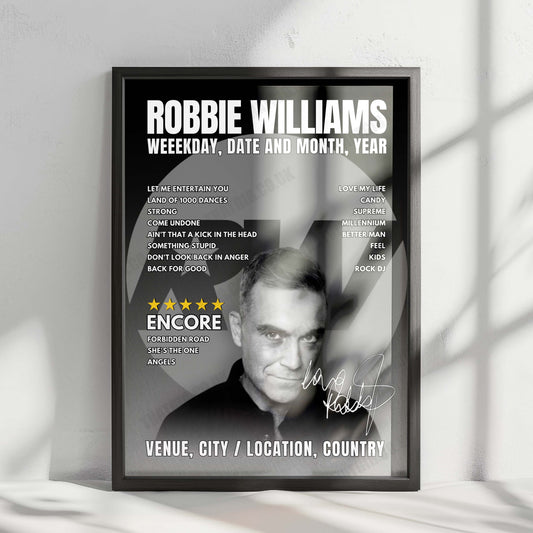 Robbie Williams Setlist Poster - The Royal Crescent Hotel & Spa, Bath - June 14th, 2025