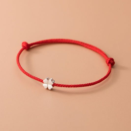 Silver Four-Leaf Clover Woven Bracelet, S925