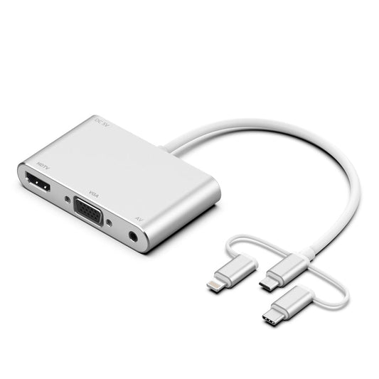7585B 3 in 1 Micro USB / 8 Pin / Type-C to VGA / HDTV / AV Adapter Mobile HD Screen Player