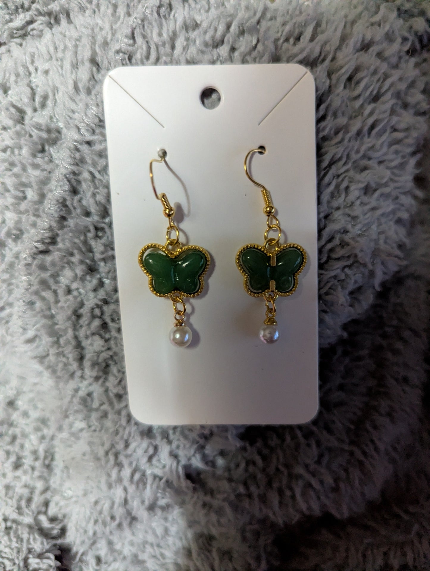 Green Butterfly Pearl Drop Earrings