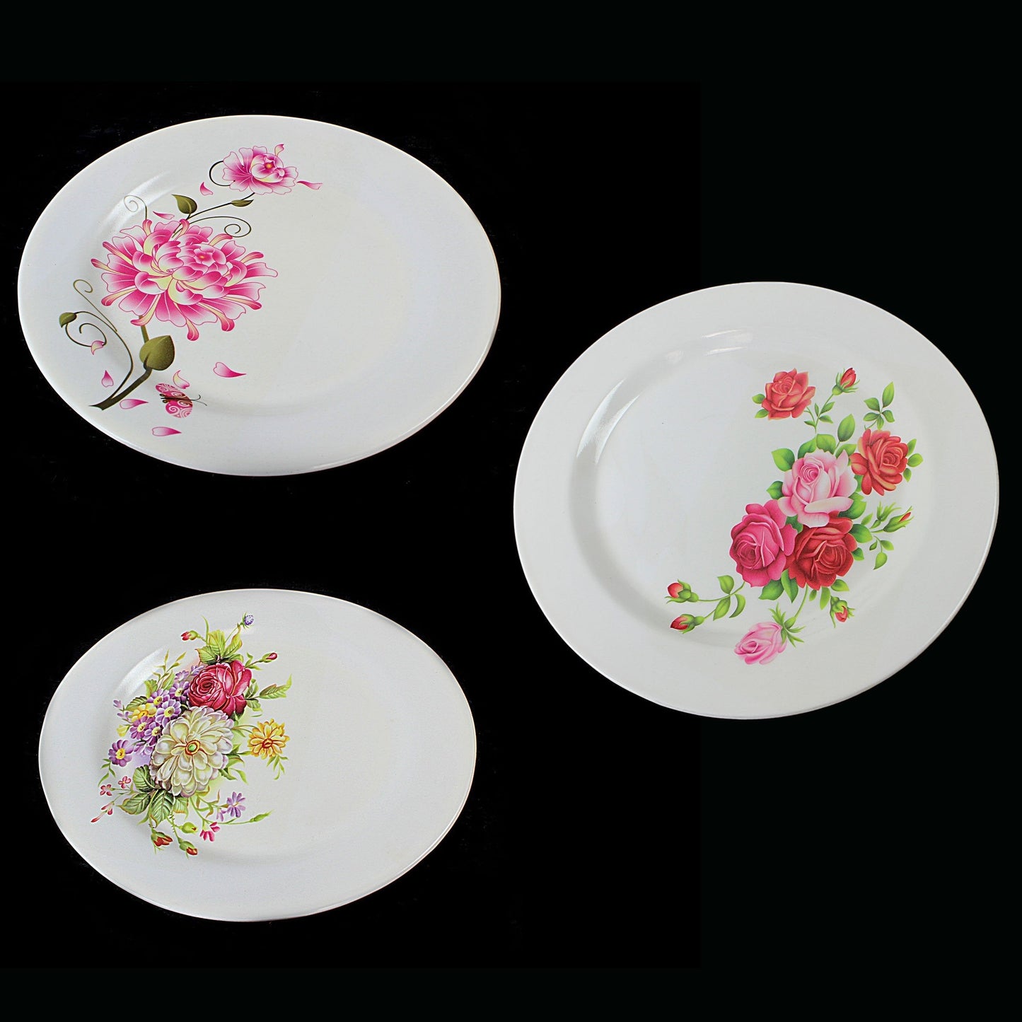 Elegant Assorted Floral Design Plastic Plates Set of 6