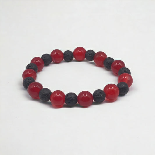 10mm Red Agate and Lava Beads Stretch Bracelet
