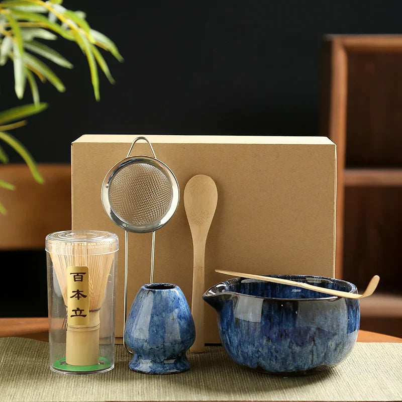 6PCS Japanese Matcha Tea Set Safe Bamboo Whisk Teaspoon Tea Sets Matcha Bowl Matcha Whisk Holder for Tea Lovers Tea-Making Tools