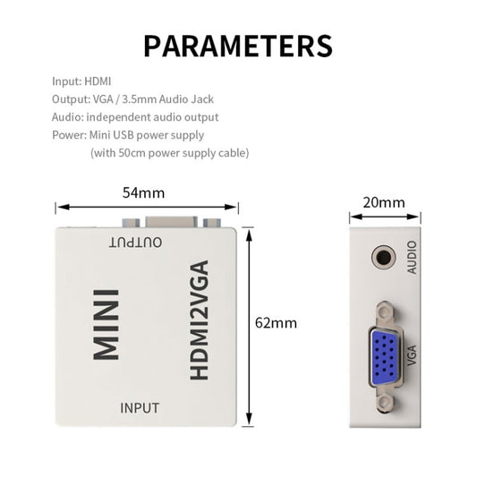JSM Mini Size HD 1080P HDMI to VGA Audio Video Digital Converter Adapter, HDMI to VGA