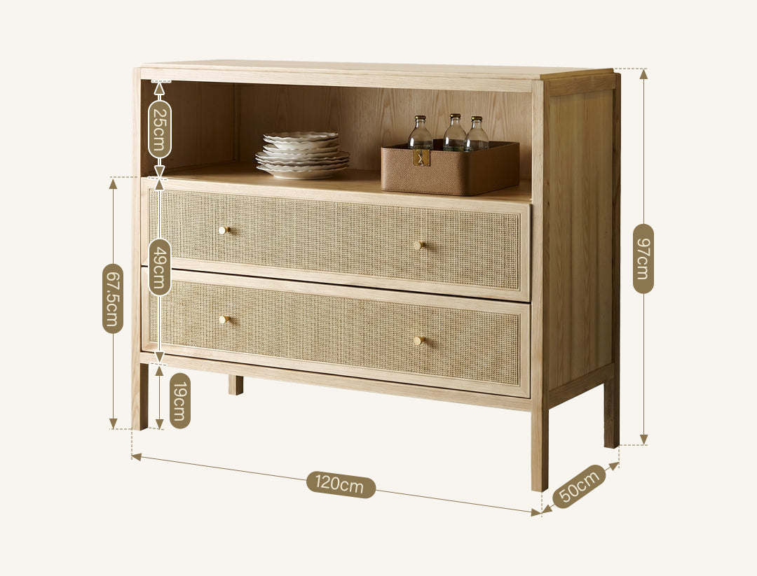 San Vintage Sideboard, Rattan & Solid Wood, Oak