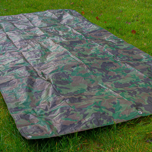 Camouflage M-Grade Tarpaulin 1.5m x 2.4m Reinforced Eyelets Outdoor Ground Sheet