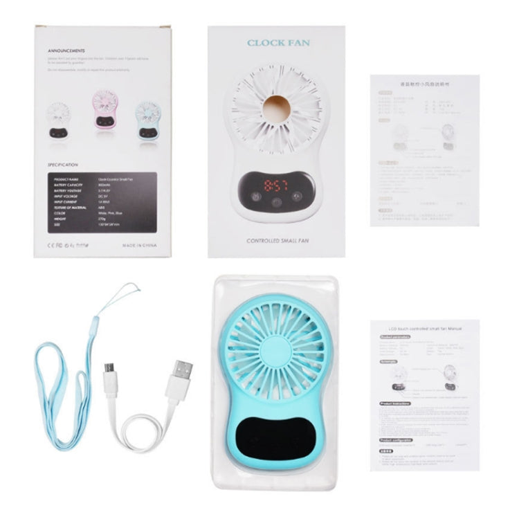 Multifunctional Clock Small Fan Creative Desktop Mini USB Fan, White, Pink, Blue