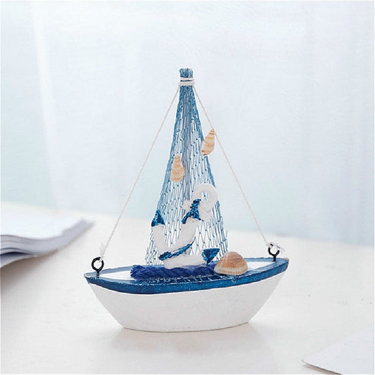 Vintage Wooden Canvas Boat Model Decoration Home room Decoration, White Boat, Lifebuoy Boat, Red Flag Boat, Canvas Boat, White Fishing Net Boat, Sea Anchor Boat