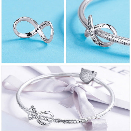 925 Sterling Silver Infinity Family Forever Beaded For Women DIY Bracelet Accseories, SCC1146