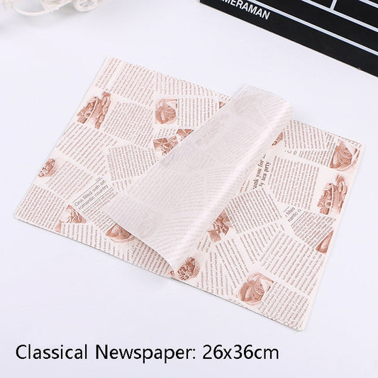 100 Sheets / Pack Cake Greaseproof Paper Baking Packaging Plate Paper Hamburger Paper, Colour: Classical Newspaper, Classical Newspaper, Color Pastry, Orange Tower, White English, Coffee English, Wheat English, Pure White, Thick Kraft Paper, Gray Tower