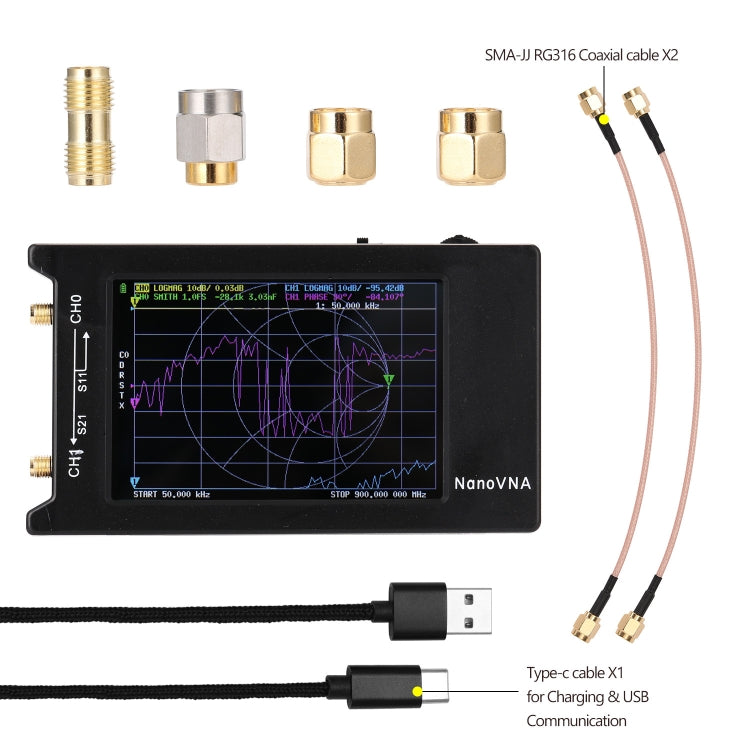NANOVNA-H Upgraded Version 2.8 Inch TFT 50Khz-1.5Ghz Vector Network Antenna Analyzer MF HF VHF UHF With SD Card Slot Without Card, 4 Inch