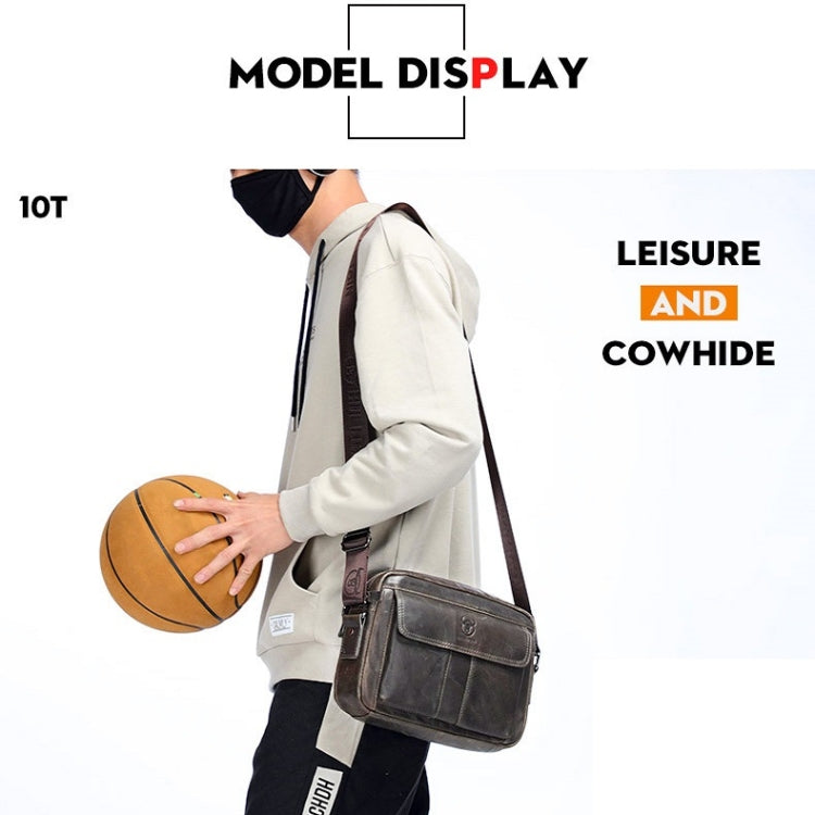 BULL CAPTAIN Double Layer Leather One Shoulder Messenger Bag For Men, Yellow Brown, Beige, Iron Blue