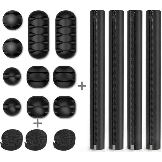 3 In 1 0.5m Kit Cord Management Organizer Kit Cable Sleeve With Zipper Cable Clip, 5 In 1, 3 In 1 0.5m Kit, 4pcs Zipper Ties, 3 In 1 5m Kit