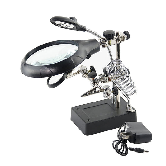 16129-C 2.5X/7.5X/10X LED Lighting Auxiliary Bracket Maintenance Magnifier, EU Plug, US Plug
