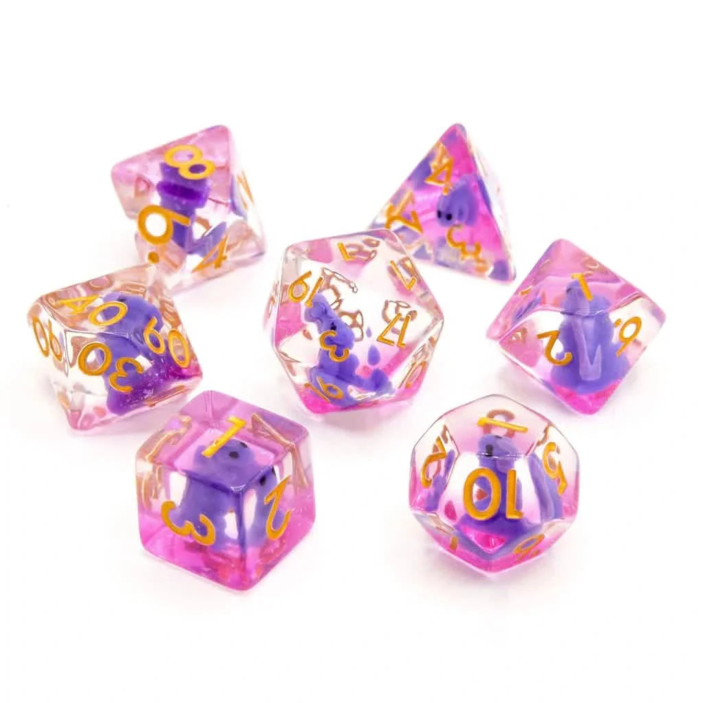 Purple T-Rex | Soft Edge Dice | Resin | 7 Piece Set