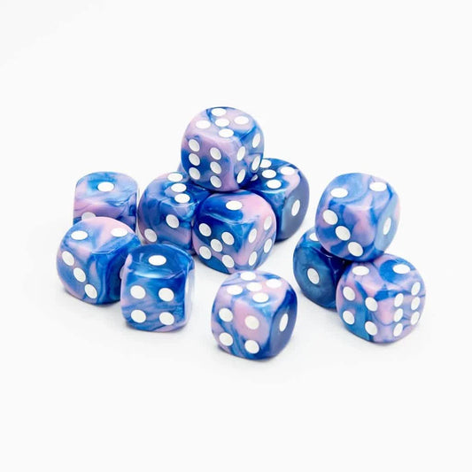 16mm D6 | Iridescent Pink & Blue | Round Edge | 12 Pack