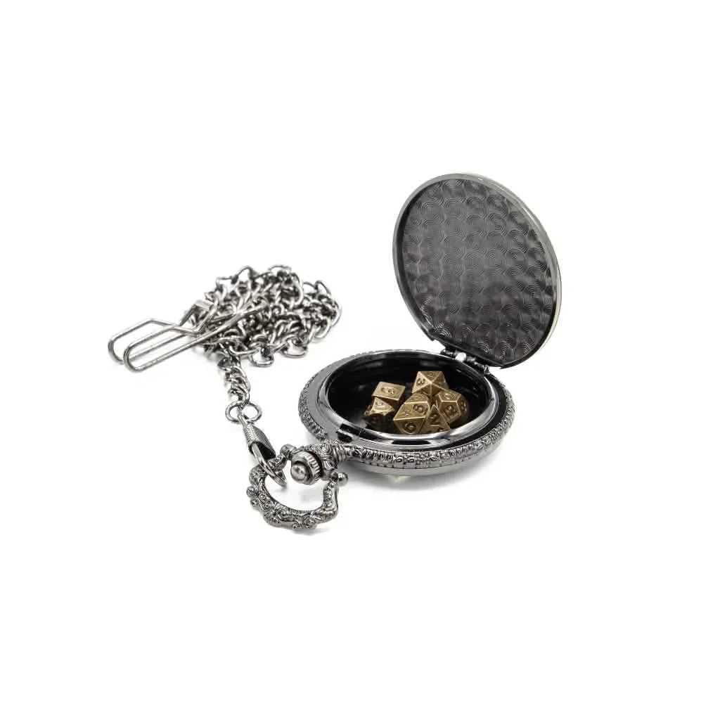 Death's Keeper | Pocket Watch Dice Case | Mini Dice | Black/Gold