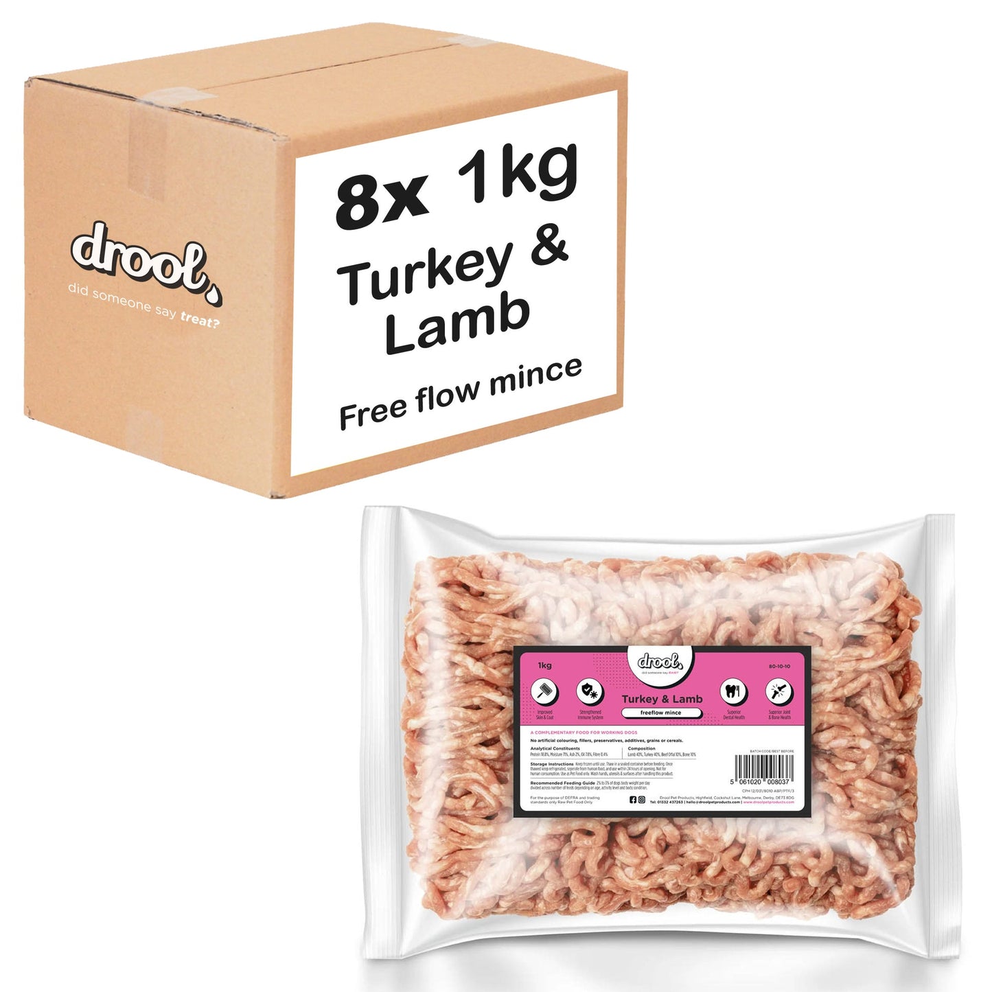 Drool Mince Freeflow Turkey & Lamb 1kg - 8 pack box