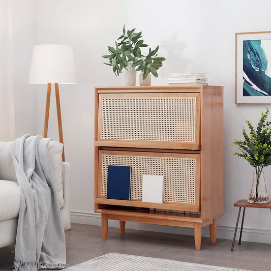 Duo Sideboard, Side Cabinet, Rattan & Wood
