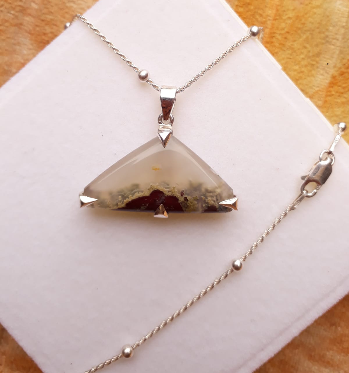 Indonesian Moss Agate pendant with Italian Silver Chain
