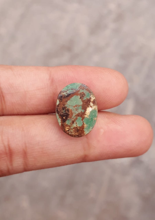 6.9ct Natural Green Matrix with Pyrite Turquoise, Oval Shape, Real Firoza Stone,Dimensions - 15.3x12mm